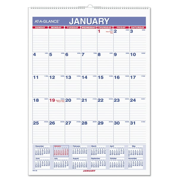 ATAGLANCE Monthly Wall Calendar with Ruled Daily Blocks, 8 x 11