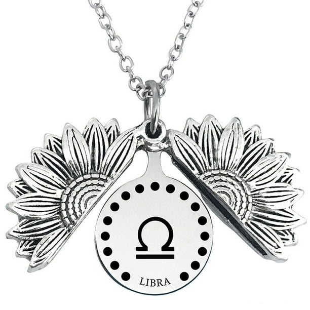 Collar para mujer, joyería para mujer, collar con medallón de girasol de las 12 constelaciones, colgante de girasol con letra inspiradora, collar de cadena para clavícula, joyería para mujer, collar p