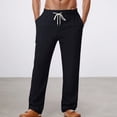 thumbnail image 2 of JTieacloth Mens Long Pants Men's Breathable Imitation Linen Small Checkered Beach Trousers Loose Casual Straight Trousers Black, 2 of 4