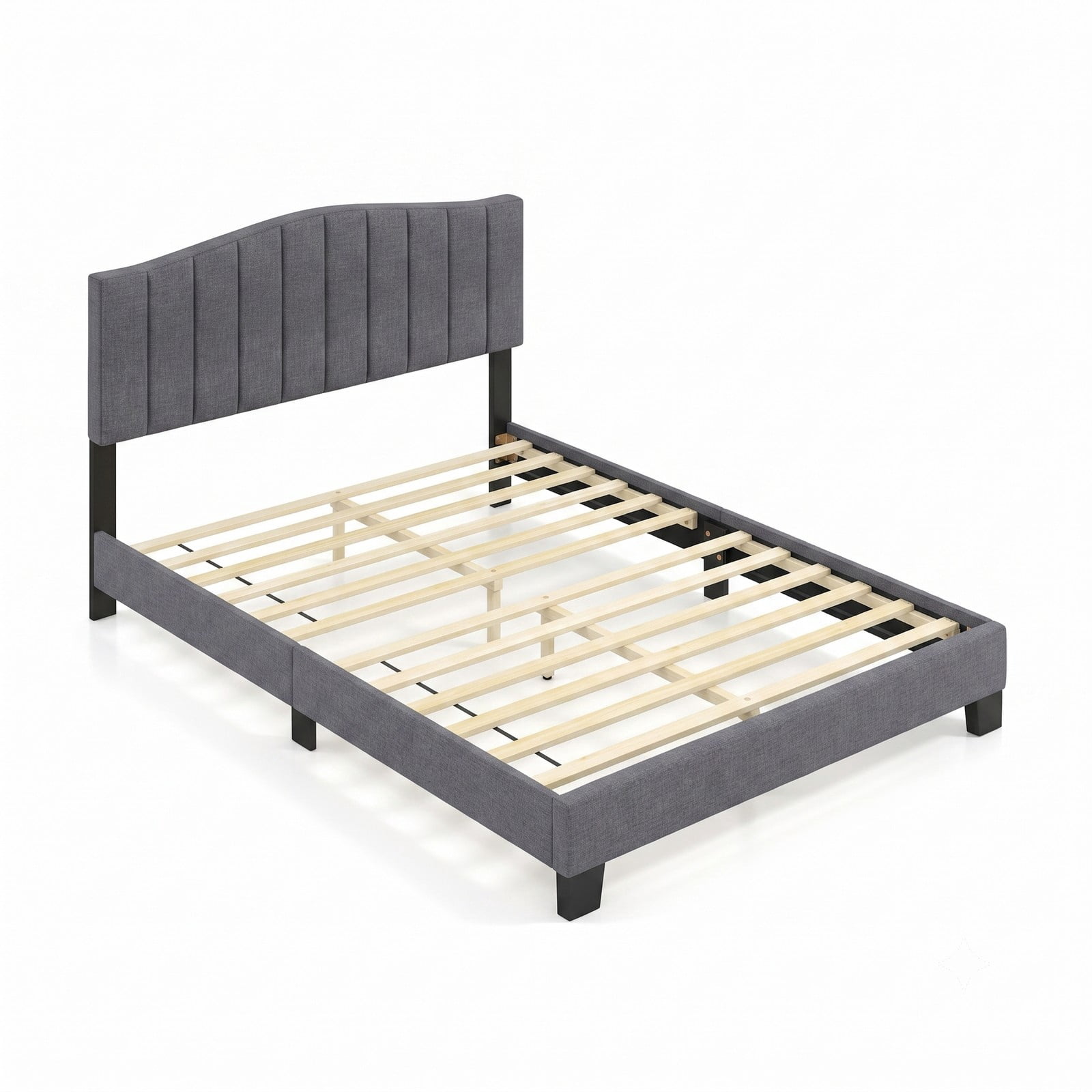 Furnibear Queen Size Bed Frame Upholstered Platform Bed with Adjustable Channel Tufted Wingback Headboard, No Box Spring Needed, Gray