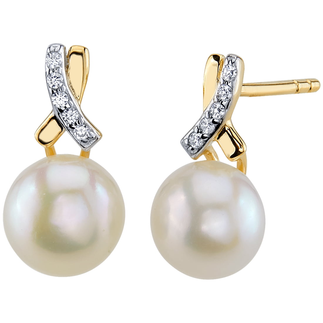 14K Yellow/White/Rose Gold Fresh Water Pearl with Bow cz Screw Back Stud Earring