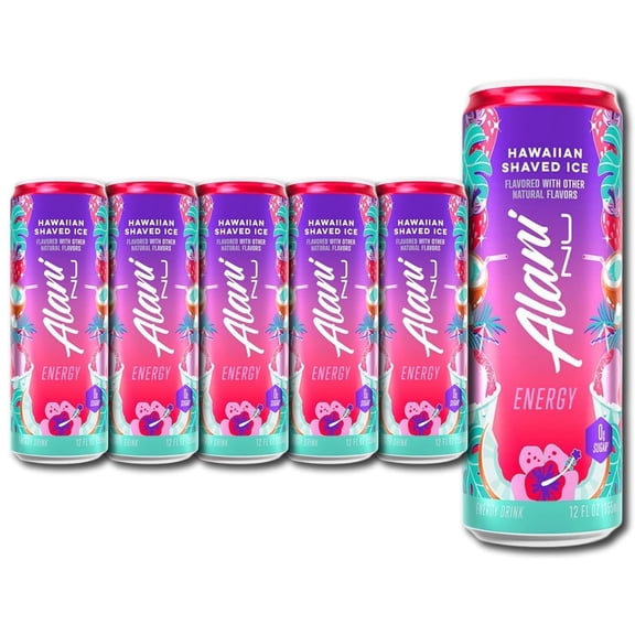 Alani Nu Energy Drink, Hawaiian Shaved Ice Flavor, Sugar-Free, Zero Calories, Refreshing Tropical Taste 12 fl oz, 6-Pack