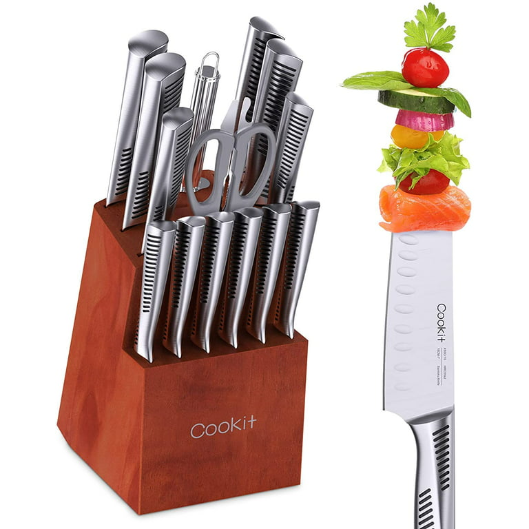 Cookit Kitchen Knife Set, 15 Piece Knife Sets with Block Chef Knife  Stainless Steel Hollow Handle Cutlery with Manual Sharpener Sliver 