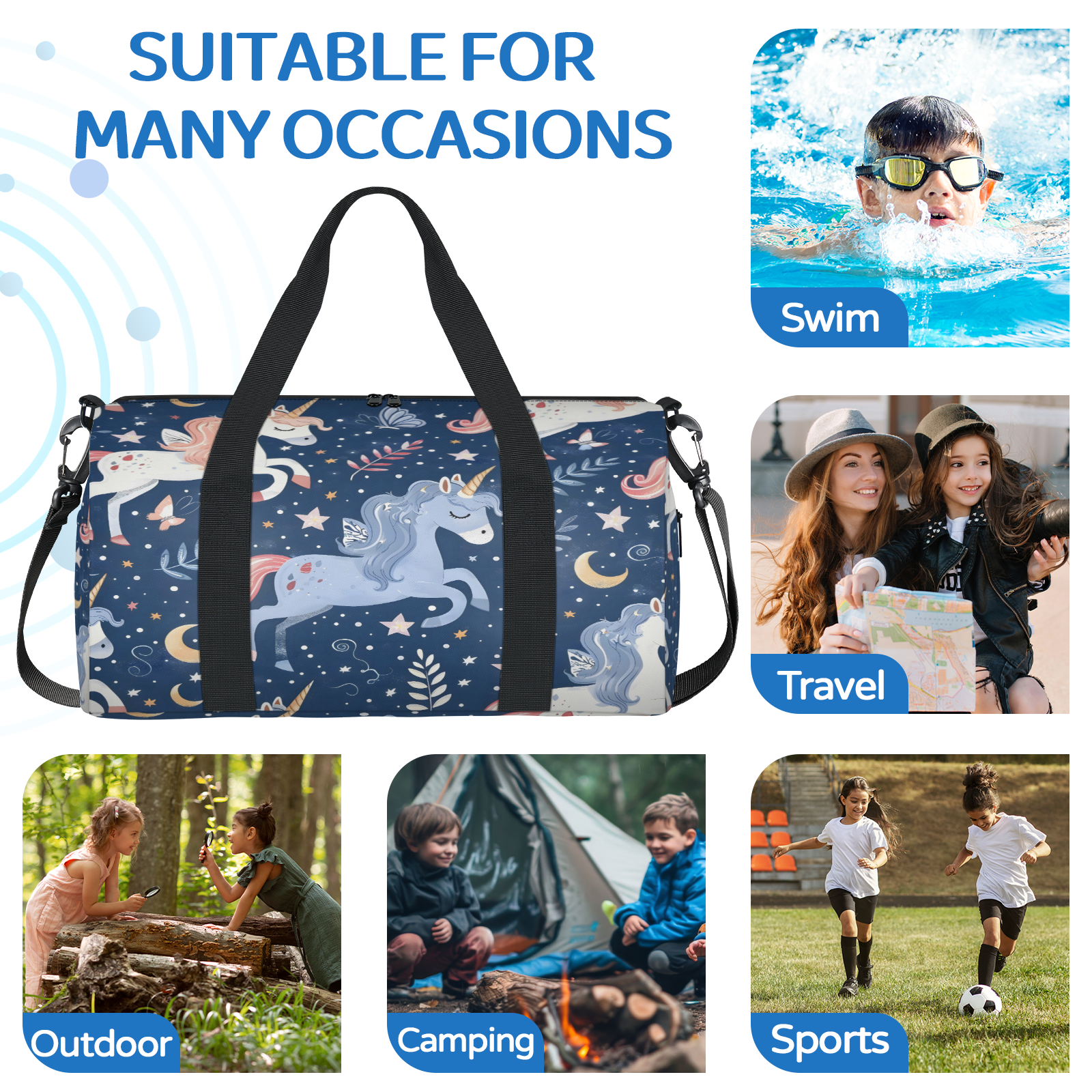 Herdesigns Unicorn Cute Funny Gym Bag for Women, Duffle Bag for Travel Sport, Lightweight Waterproof Carry on Weekender Overnight Dance Yoga Workout Bags