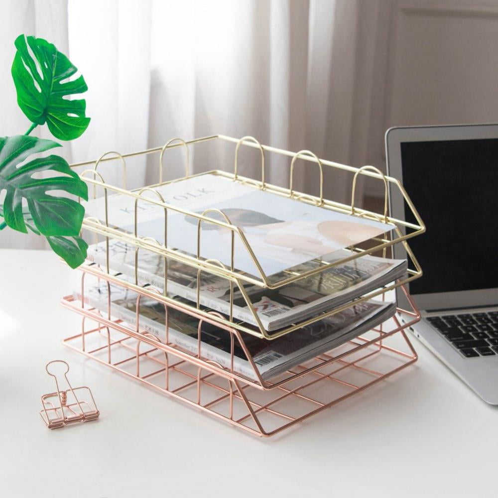 Mellco Workstation Letter Desk Tray Organizer, Wire, Rose Gold