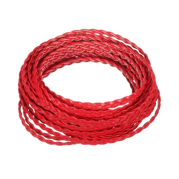 Braided Leather Cord, 5.5 Yards 5mm Flat Craft Leather String, Bright Red