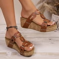thumbnail image 4 of Rokment Womens Orthopedic Wedges Dressy Sandals 2026 Summer Fashion Casual Geometric Leather Open Toe Arch Support Platform Dress Slip on Comfortable Chunky Heeled Walking Slides Brown Size 9, 4 of 7