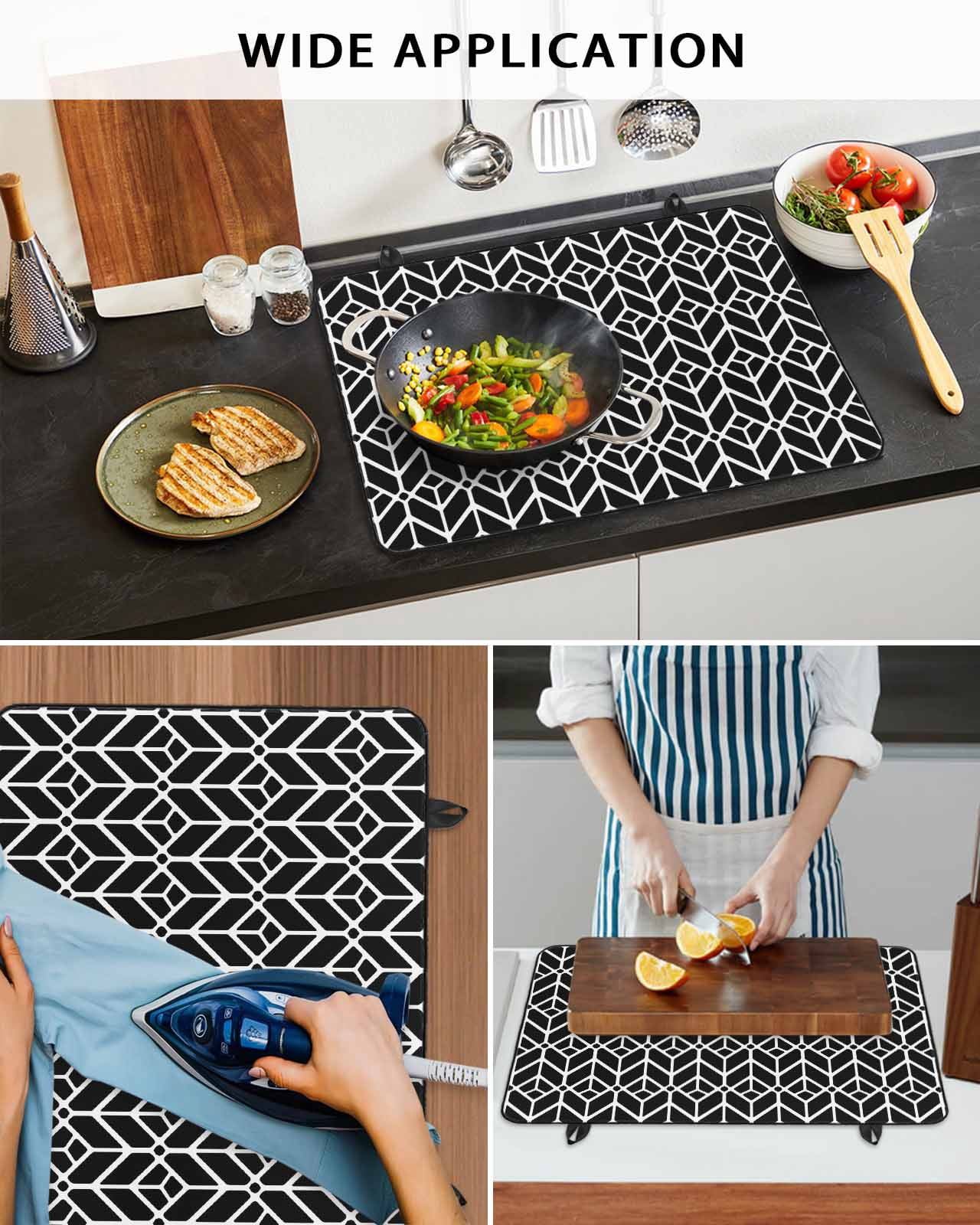 Large Induction Cooktop Protector Mat Geometric Stove Top Covers for Electric Stove, Modern Abstract Lines Texture Black Decorative Stove Burner Cover Mats, Glass Top Stove Cover