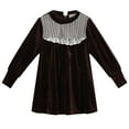 thumbnail image 2 of Richie House Little Girls Brown Velvet White Lace Accents Puff Sleeve Dress 1/2, 2 of 7