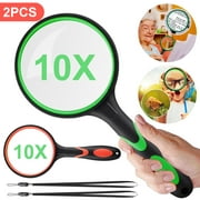 2Pcs Handheld Reading Magnifier, EEEkit 10X Magnifying Glass for Seniors, Reading, Insect Observation
