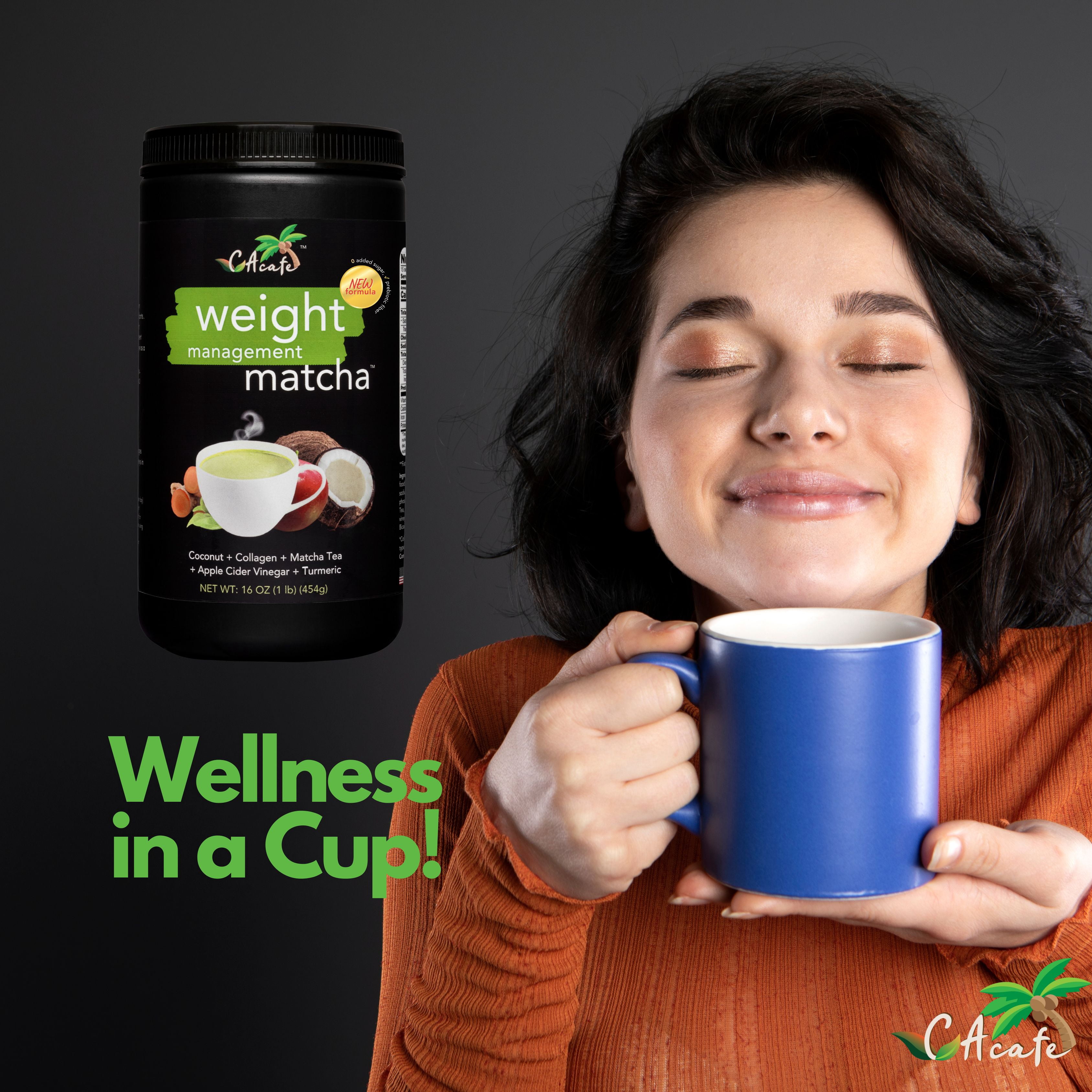 CAcafe Weight Management Matcha No Sugar(Updated Formula)16OZNon- GMO, Gluten Free, No Added Sugar