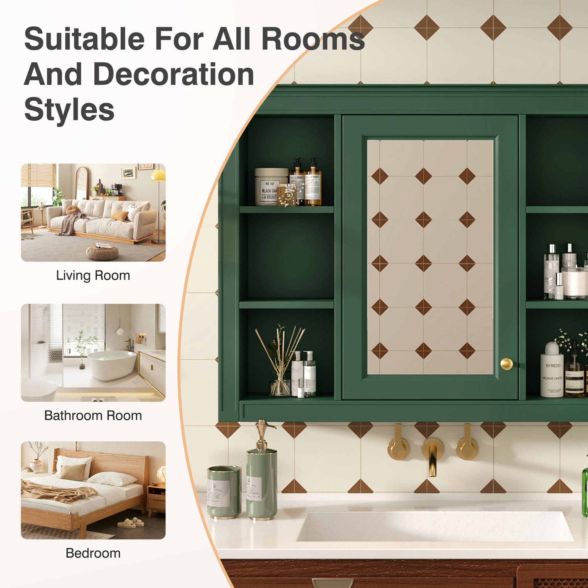 Euroco Wall Mounted Bathroom Mirror Cabinet – Triple Door Vanity Storage with Concealed Shelves, Modern Design, Durable Construction, Easy Assembly