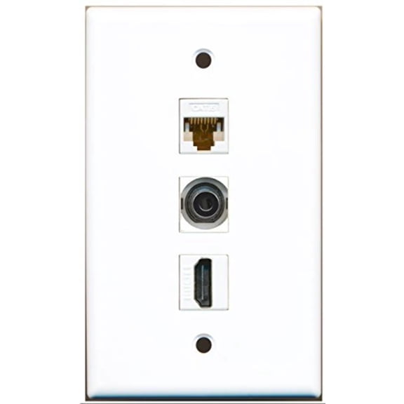 RiteAV - 1 Port HDMI and 1 Port 3.5mm and 1 Port Cat6 Ethernet White Wall Plate