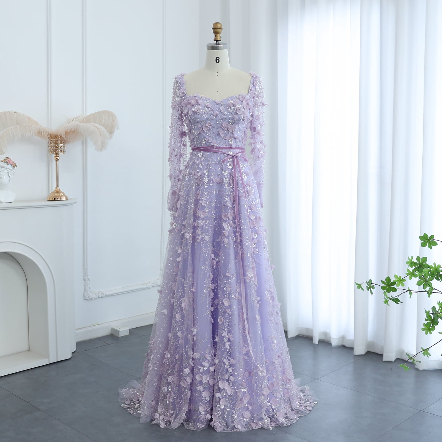 sachin and babi light blue dress Sharon Said Luxury 3D Flower Gray Long Sleeves Evening Dresses for Women  Wedding Party Elegant Arabic A-line Formal Gowns SS353