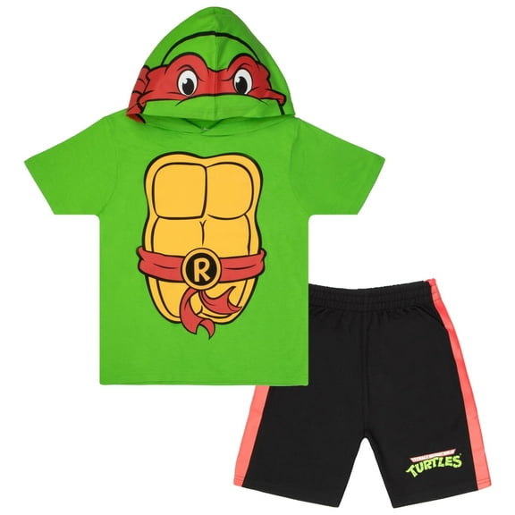 Nickelodeon Teenage Mutant Ninja Turtles Boys Character Costume 2-Piece Set, Short Sleeve Hoodie Tshirt & Shorts 2-Pack Bundle Set for Toddlers (Sizes 4-12)