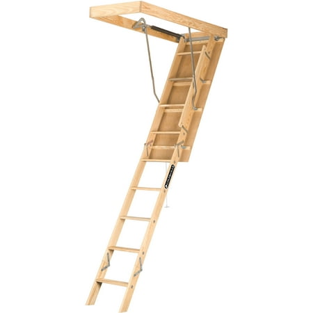 Louisville Ladder S224P 7 ft. - 8 ft. 9 in. Wood Attic Ladder, Type I, 250 lbs Load