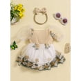 thumbnail image 3 of FEORJGP Toddler Baby Girls Summer Romper Dress 0-2Y Infant Puff Sleeve Jumpsuit Floral Embroidery Rompers Square Neck Bodysuit Dress with Headband Newborn Cute Casual Princess Clothes, 3 of 9