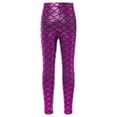 thumbnail image 2 of Alvivi Kids Girls Shiny Mermaid Leggings Toddler Metallic Fish Scale Printed Tights Dance Costume Hot Pink 5-6, 2 of 7