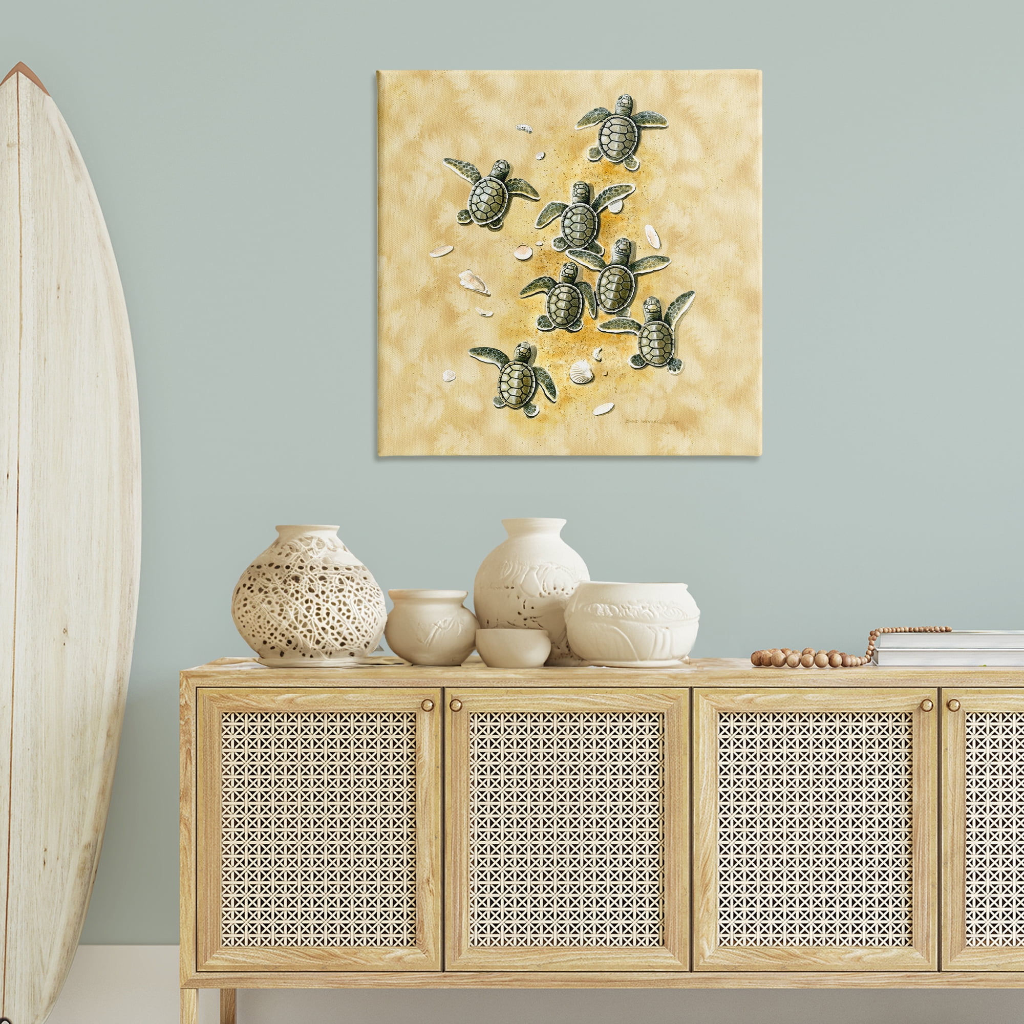 Stupell Industries Baby Sea Turtles Shore Animals Painting Wrapped Canvas Art Print Wall Art, 36 x 36