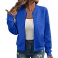 thumbnail image 1 of Women's Lightweight Full Zip Cropped Jacket, Spring Autumn Transition Long Sleeve Coat with Pockets, Soft Breathable Air Layer Fabric for Athletic Workout, Sport, and Casual Daily Wear BlueL, 1 of 8