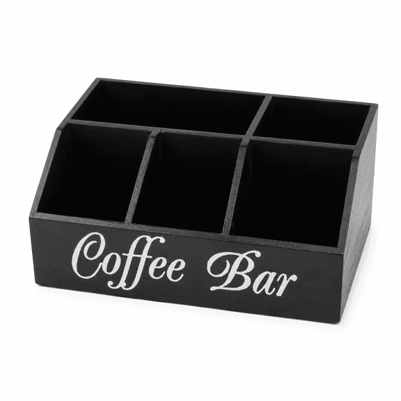 Kabuer Rustic Wooden Coffee Station Condiment Organizer, Black