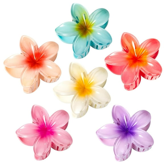 6 Pcs Flower Hair Claw Clips for Women Girls, Hawaiian Hibiscus Hair Clips, Cute Summer Beach Hair Accessories for Thick Thin Hair