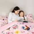 thumbnail image 4 of Erosebridal Farm Rooster Twin Comforter Sets for Kids Girls, Pink Flower Floral Bedding Set, Pink Reversible, 2pcs, 4 of 6