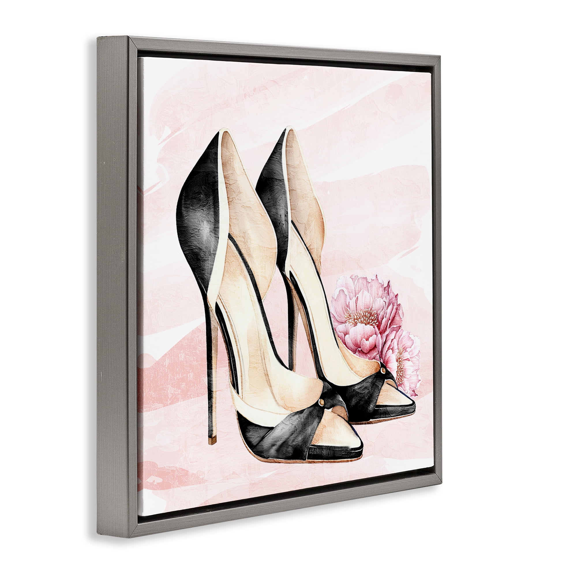 Stupell Industries Glam Time Heels Gray Framed Floater Canvas Wall Art, design by Kim Allen