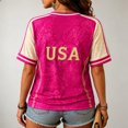 thumbnail image 5 of USA 2026 Soccer Cup Fan Jersey for Women, V-Neck Short Sleeve T-Shirt with Vintage Floral & Gold Letter Print, Breathable Casual Sports Tee Pullover Top, 1 PC Hot Pink XL, 5 of 5