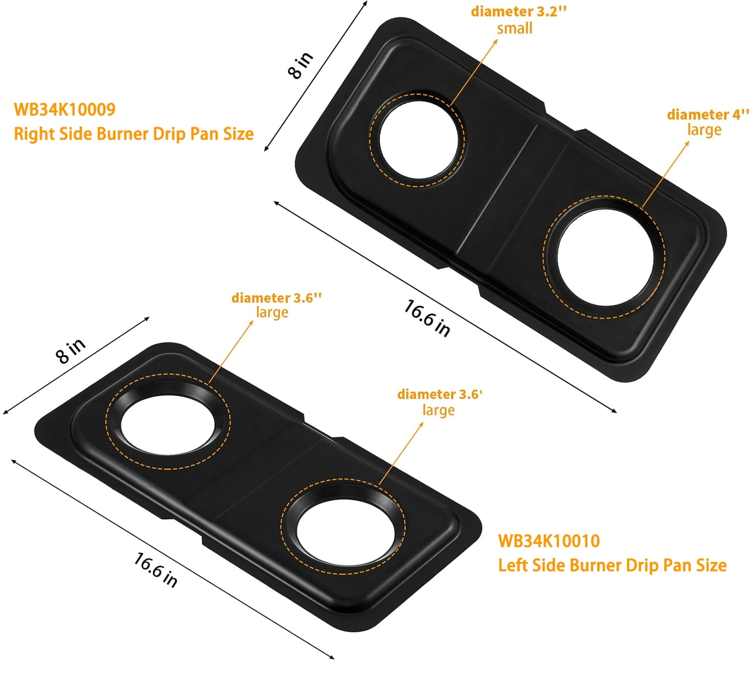 TXgrillor WB34K10009 WB34K10010 Replacement Drip Pans for GE Spectra XL44 Gas Stove Oven Cooktop, Black Stainless Steel Double Burner, 2 pcs