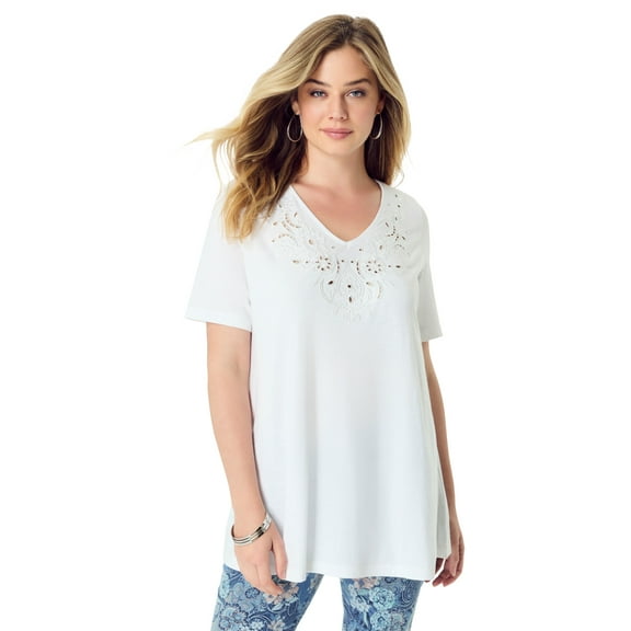 Roaman's Women's Plus Size Eyelet Swing Tee