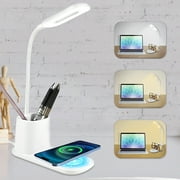 BCOOSS Led Desk Lamp for an Office in Home with Pen Holder and Wireless Charger- 3 Modes Dimmable LED Table Lamp with Flexible Gooseneck