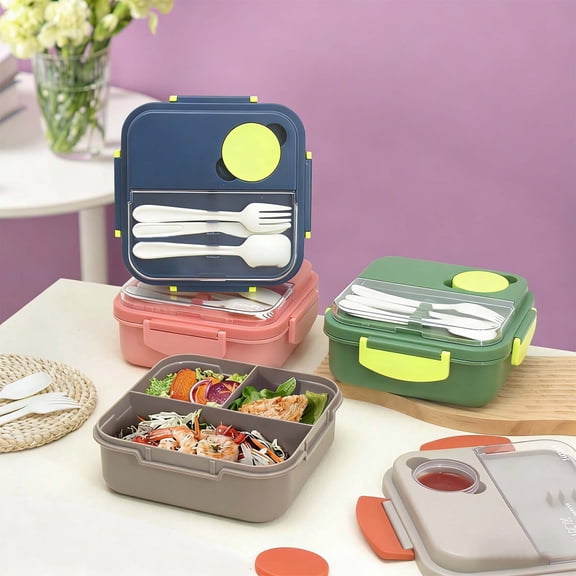 Bento Box for Adult, 1400 ML Lunch Containers for Adults, LeakProof Lunch Box with Utensils, BPA Free, 3 Compartment Bento Box Microwave Safe, Blue