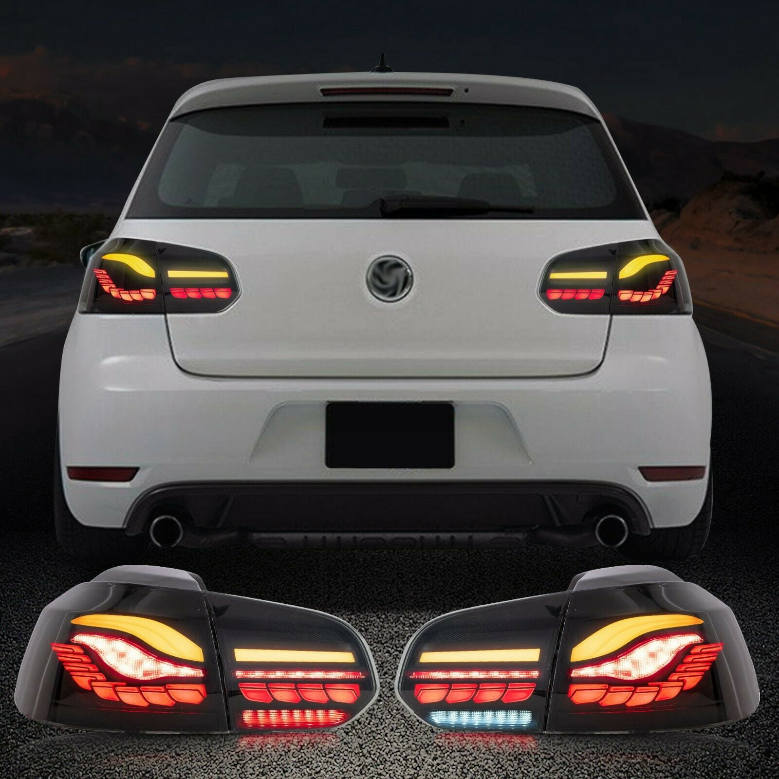  USR DEPO VW Golf 5 Tail Lights - Black/Smoke Rear Tail Lamps  Set (Left + Right, Inner + Outer) Compatible with 2006-2009 Volkswagen Golf  GTi Mk.5 Chassis (Smoked 4 Pieces) : Automotive