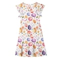 thumbnail image 4 of EGNMCR Robe à Manches Courtes Col Rond Robe d'Été pour Enfants à Manches Plissées Double Couche Imprimée pour Enfants de 5 à 14 Ans, 4 of 7