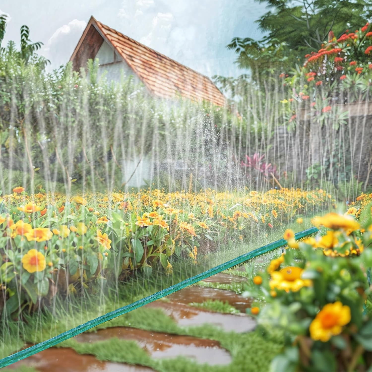 Henotian Garden Soaker Hose 50ft 2 Pack for Backyard: 1/2" Watering Sprinkler - Efficient Irrigation Tubing for Outdoor Lawn Patio Farm
