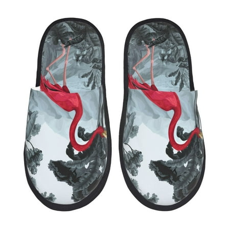 Balery Flamingo On The Jungle Slient Indoor Furry Fleece Comfort House Shoes Soft Non-Slip Home Shoes Cotton slippers House Slippers-- Medium