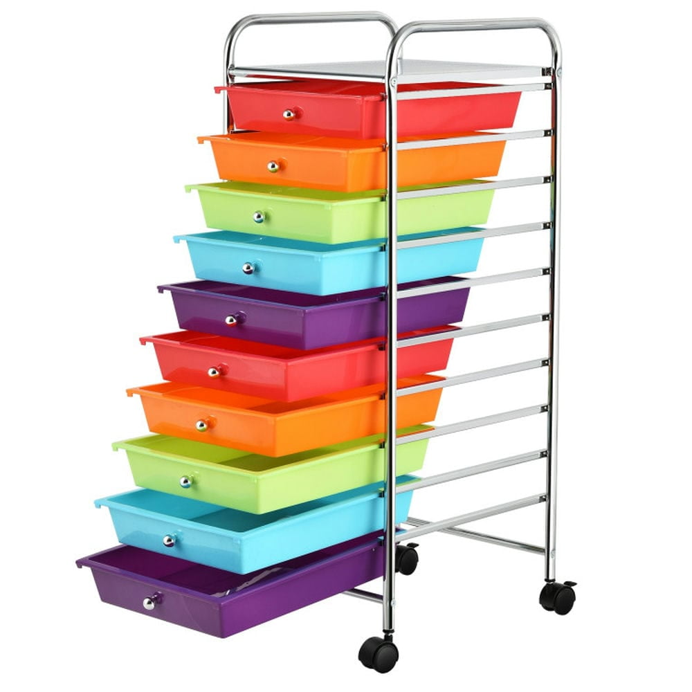 YYAo Filing Cabinet, File Cabinet, 10 Drawer Rolling Storage Cart Organizer with 4 Universal Casters-Multicolor