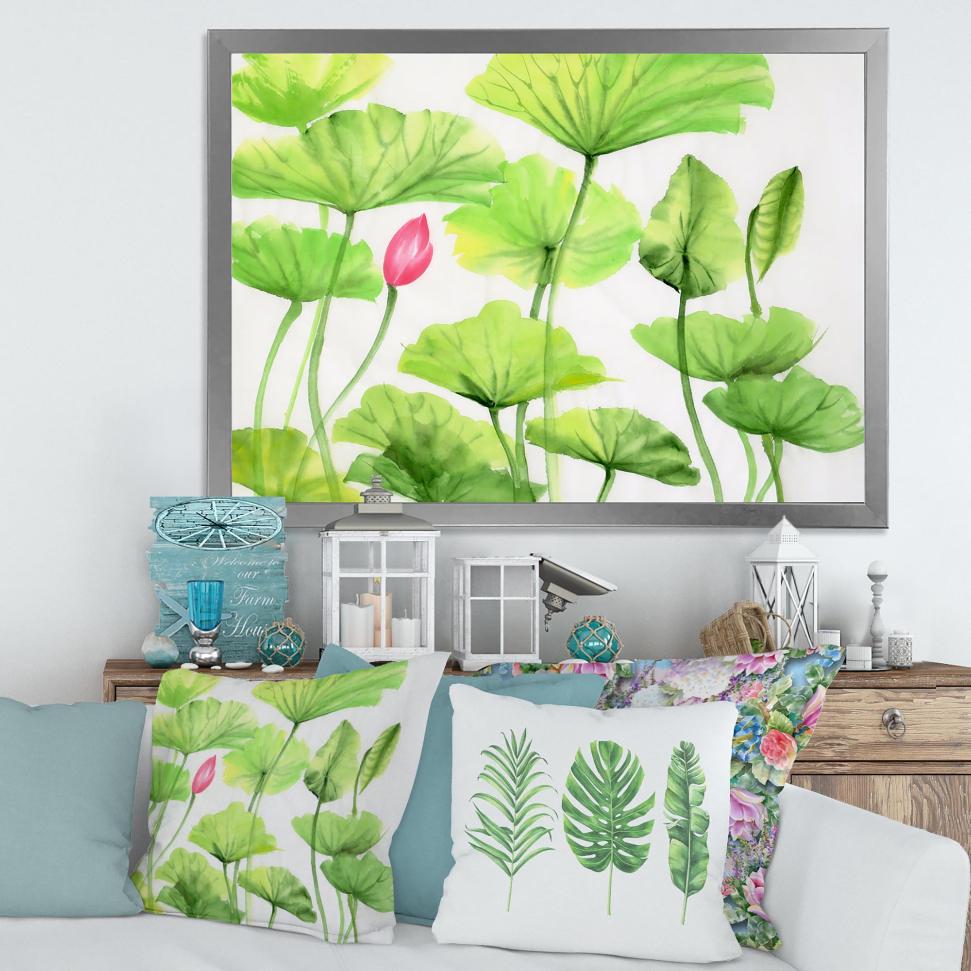 Designart 'Ancient Pink Lotuses In The Pond VIII' Traditional Framed Art Print