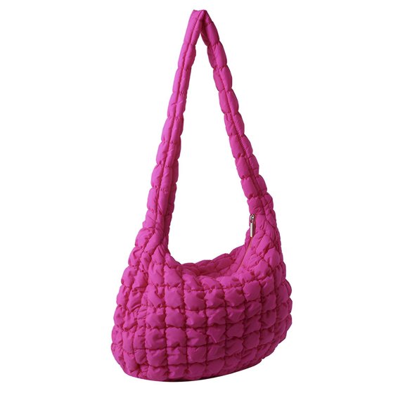 TELOLY Puffer Tote Bag,Sturdy Yet Stylish Puffer Tote Bag for Women,Perfect Daily Accessory Puffer Bag,RoseRed,35*28*6cm