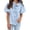 Sky Blue, variant on Endives Womens Short Sleeve Shirt Summer Fashion Ruffled Collar Striped Printed Casual Button Down Shirt Summer Sky Blue