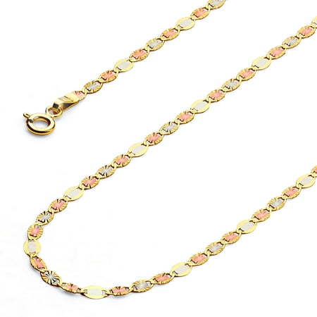 Wellingsale 14k Tri 3 Color Gold Polished Solid 3mm Flat Valentino Star Diamond Cut Chain Necklace - 24"