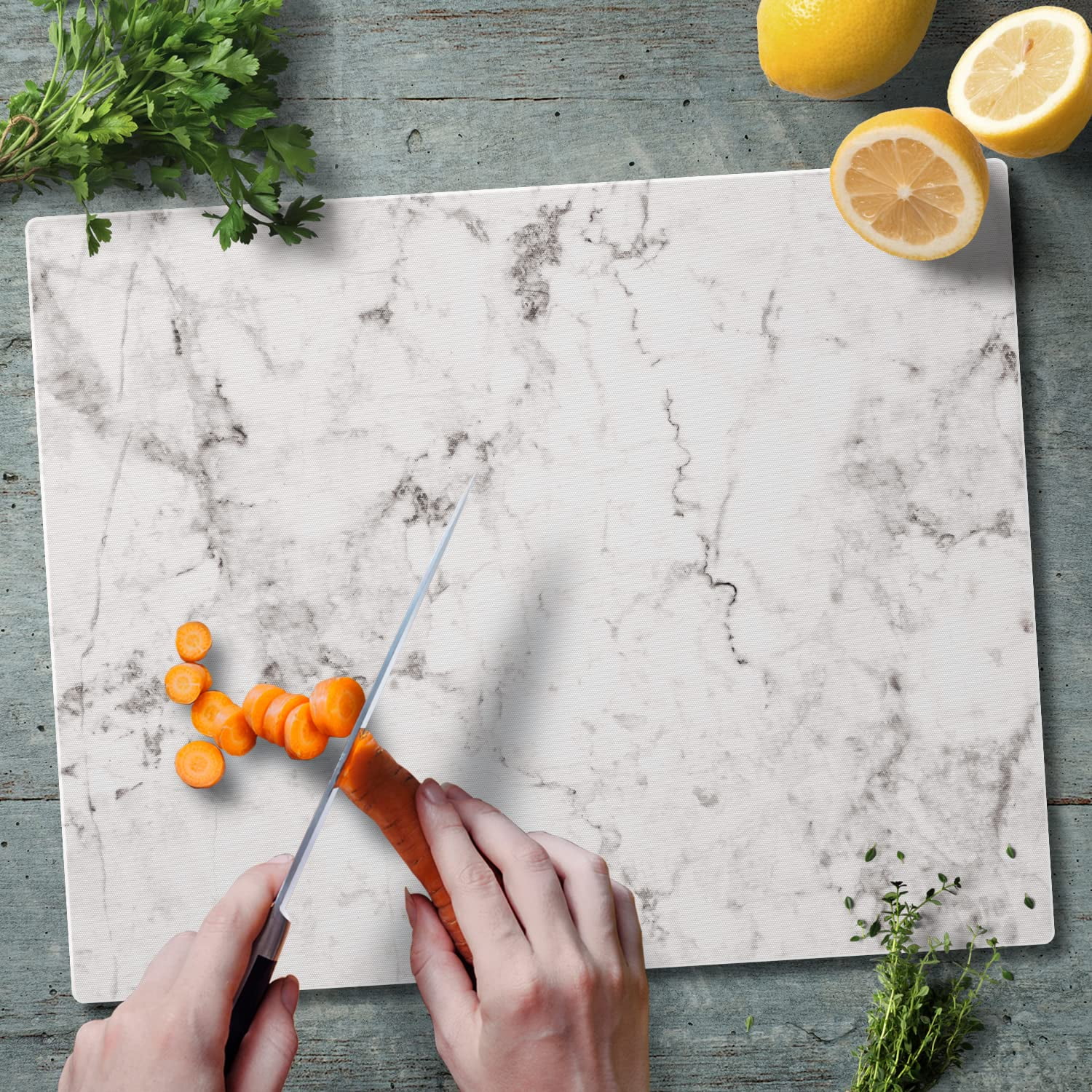 CounterArt "White Marble Design" 3mm Heat Tolerant Glass Cutting Board 15" by 12"