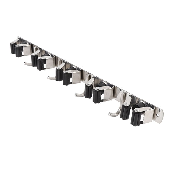 M Buder Mop and Broom Holder Wall Mount 304 Stainless Steel 5 Slots 4 Hooks Organizer Rack