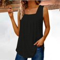 thumbnail image 3 of Lovskoo 2024 Tank Top for Women Solid Color Eyelet Pleated Square Collar Tank Tee Summer Casual Loose Sleeveless Shirt Black L, 3 of 8