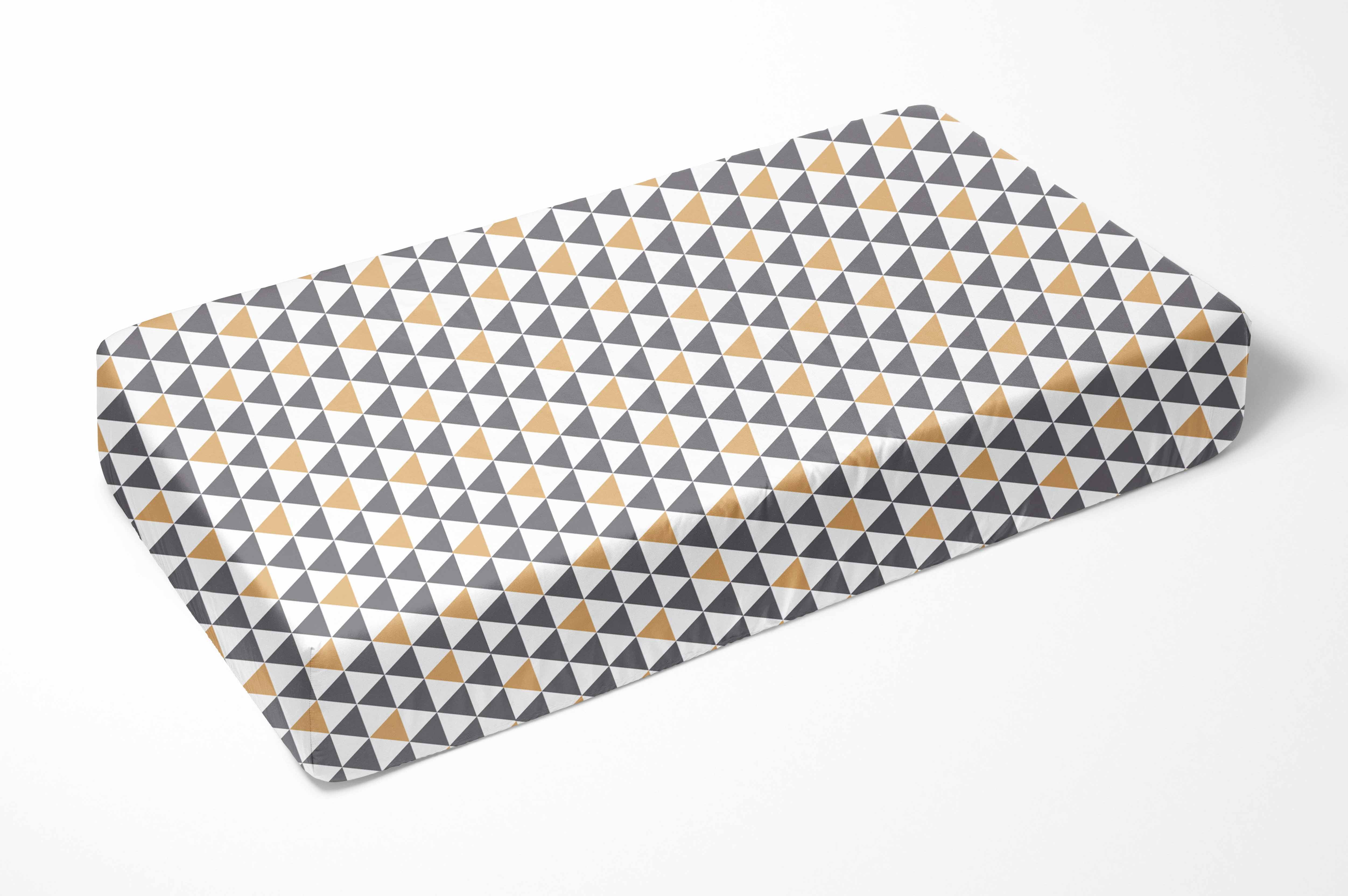Bacati - Woodlands Grey/Beige Triangles Neutral Cotton Printed Crib Fitted Sheet