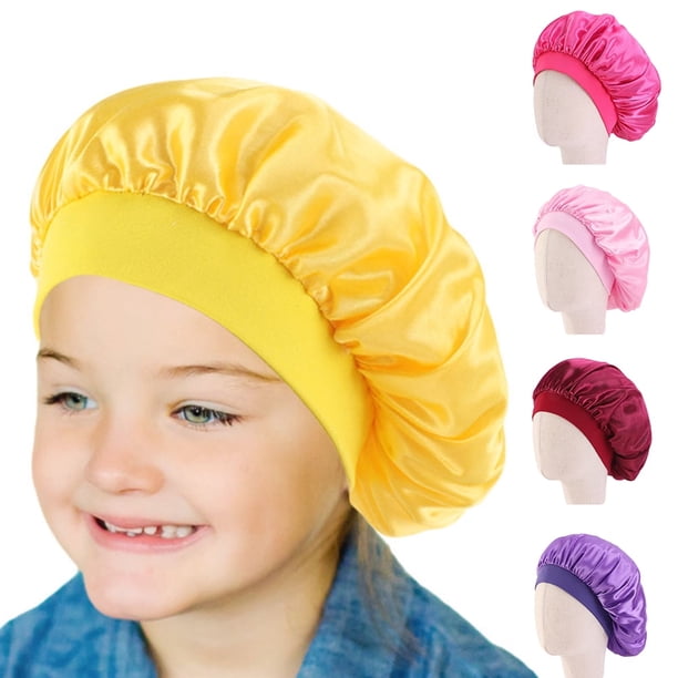 SPRING PARK Gorro de satén unisex para niños, color caramelo, para dormir por la noche, suave, elástico, para el cuidado del cabello, talla 3-8T