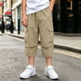 thumbnail image 2 of Nilvkv Boys Cargo Pants, Boys Pants, Solid Color Cropped Joggers in Relaxed Fit with Side Pockets, cool choice for Outdoor Wear Beige 11-12 Years, 2 of 8