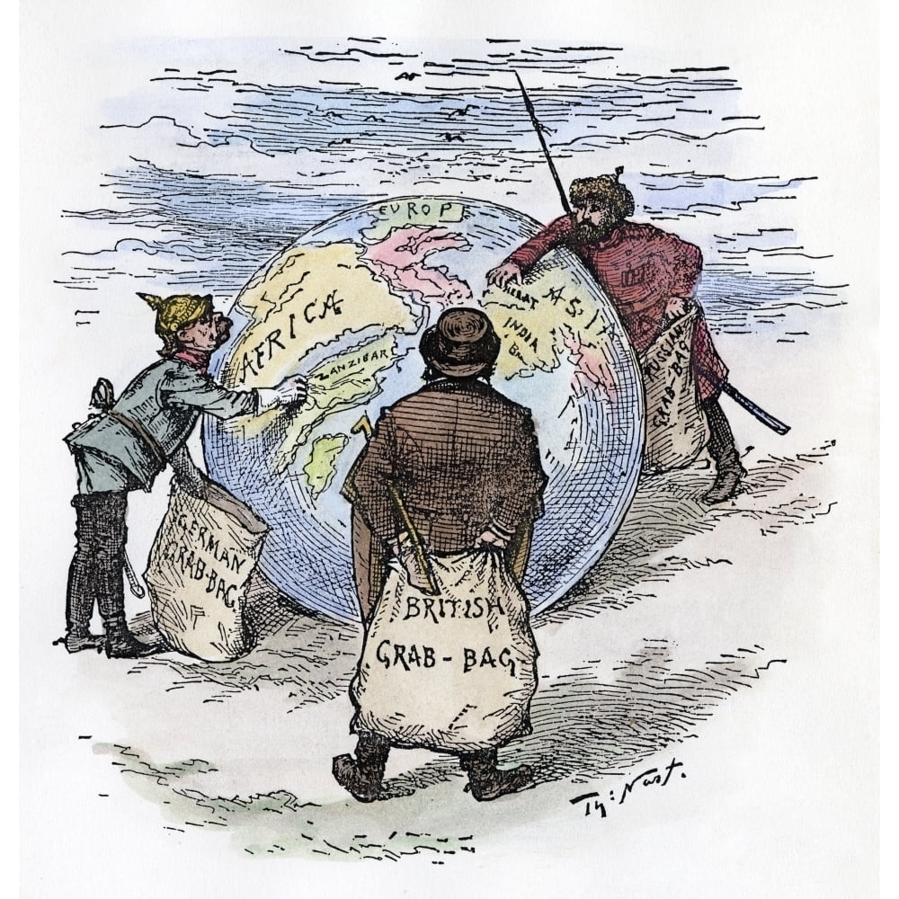 Cartoon: Imperialism, 1885. /Nthe World'S Plunderers. Germany, England, And  Russia Grab What They Can Of Africa And Asia. American Cartoon 