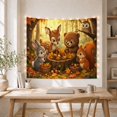 thumbnail image 5 of Woodland Animals Gathering Around Stump Table in Autumn Forest, Whimsical Illustration for Kids, Nature Scene Wall Art, Housewarming Gift Tapestry Wall Hanging for Nursery and Playroom, 5 of 7